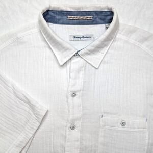 Tommy Bahama Mens Short Sleeve Button Down Shirt - Large White Classy Resort